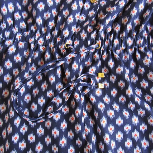 Michael Kors Ikat Print Long Sleeve Button-Up Front Short Jumpsuit Romper Size M - Picture 5 of 13